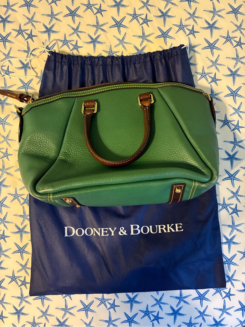 Dooney & Bourke Green Leather Satchel with Brown Handles and Gold Hardware - Picture 2 of 8